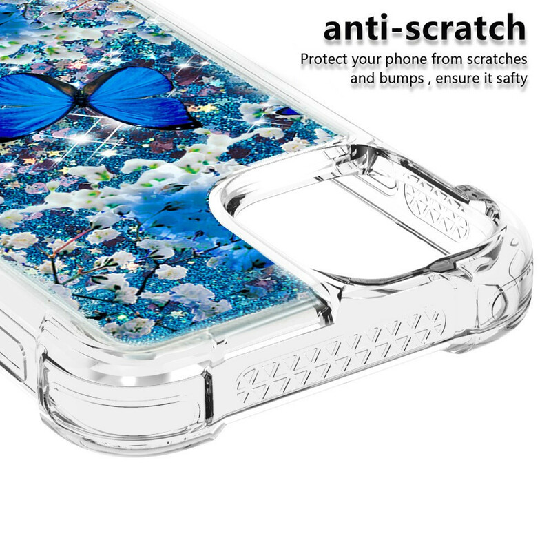 iPhone 13 Pro Max Case Blauw Vlinders Glitter