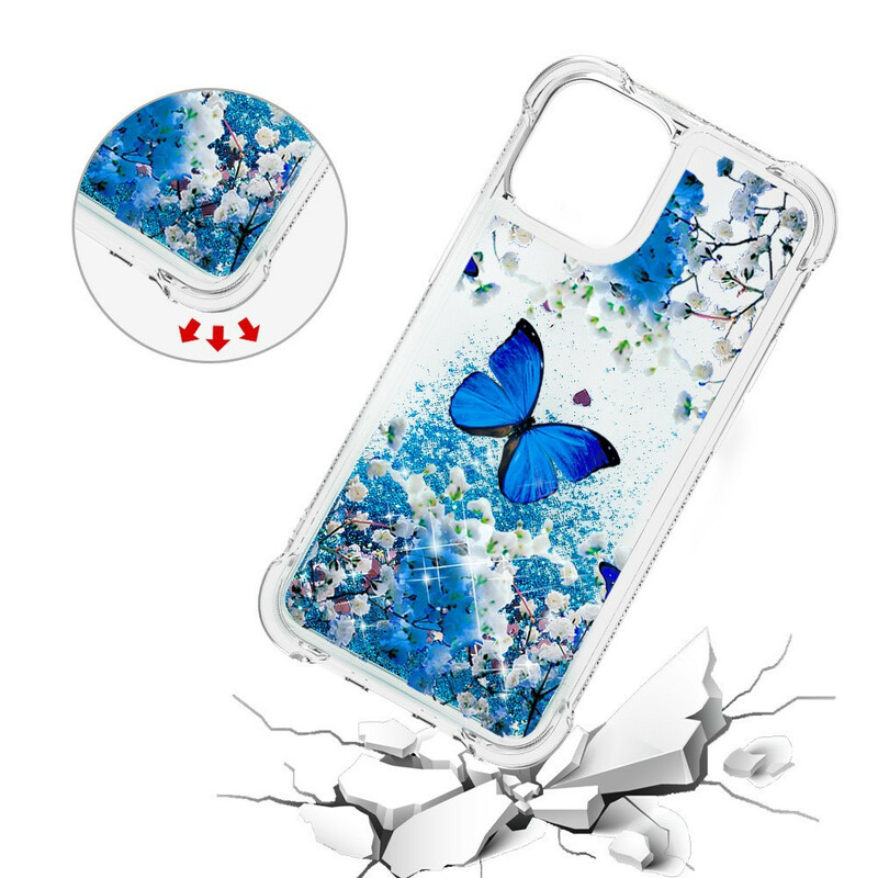 iPhone 13 Pro Case Blauw Vlinders Glitter