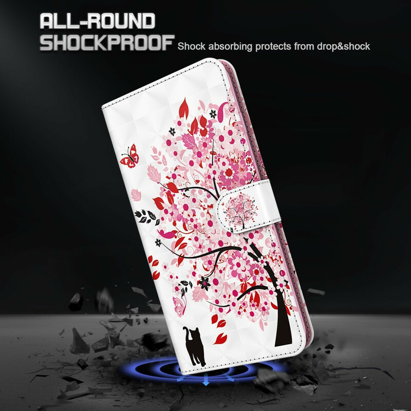Hoesje voor iPhone 13 Pro Max Roze boom en zwarte kat
