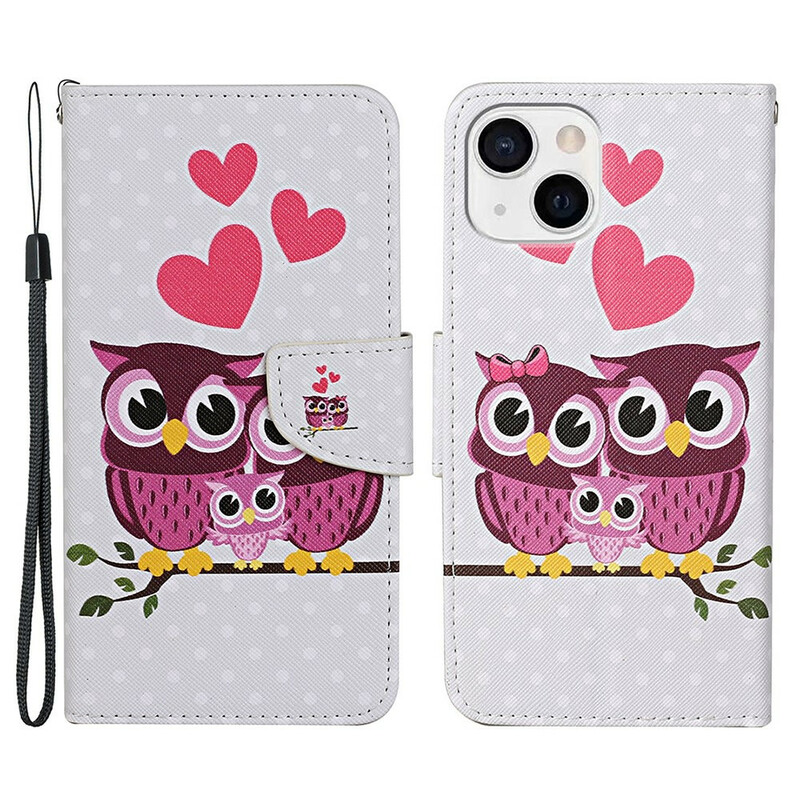 iPhone 13 Uil Familie Hoesje met Lanyard