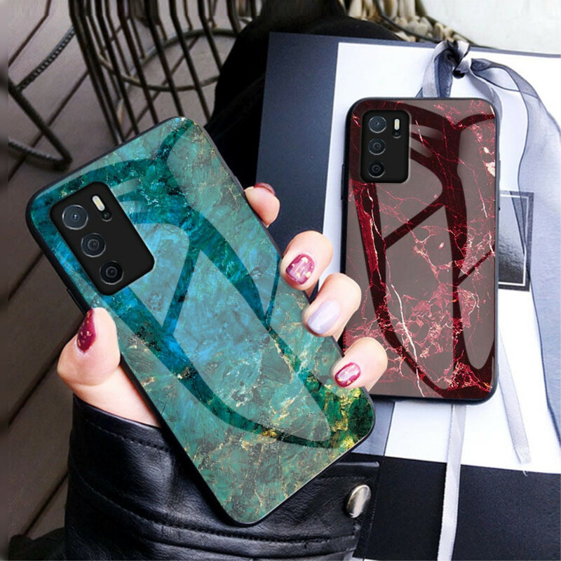 Oppo A16 / A16s marmeren kleuren gehard glas Case