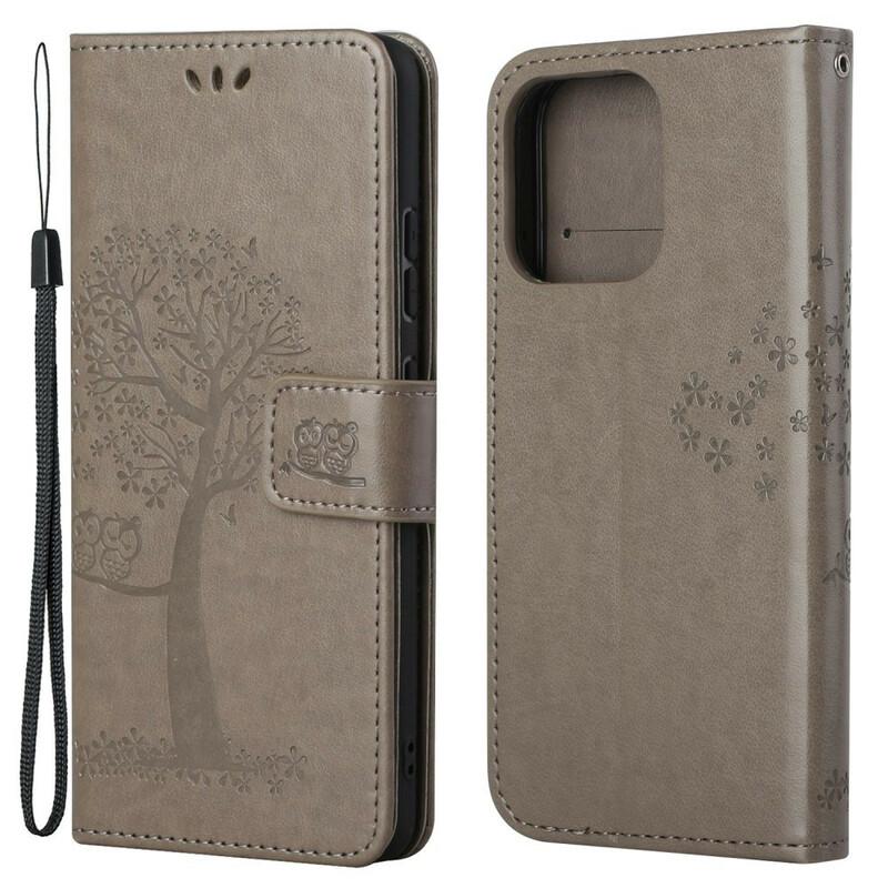 Beschermhoes voor iPhone 13 Boom en Uilen met sleutelkoord