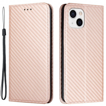 Flip Cover iPhone 13 Carbon Fiber met riem