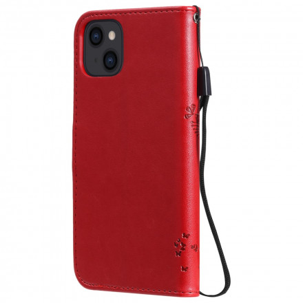 Hoesje voor iPhone 13 Boom en kat met sleutelkoord