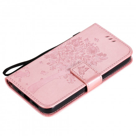 Hoesje voor iPhone 13 Boom en kat met sleutelkoord