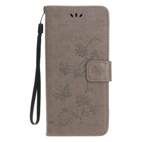 Hoes voor Motorola Edge 20 Lite Vlinders en bloemen met riem
