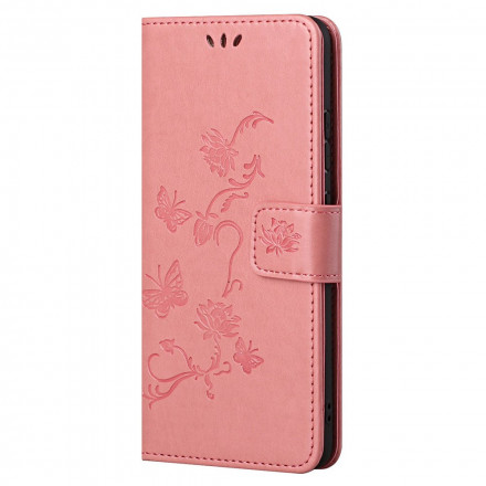 Etui Motorola Edge 20 Vlinders en bloemen met koord