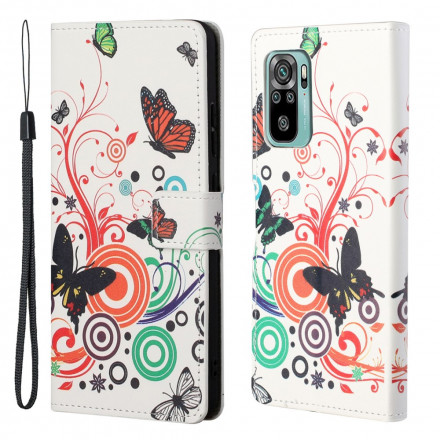 Xiaomi Redmi 10 Vlinders en Bloemen Koord Hoesje