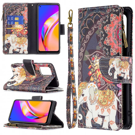 Oppo A94 5G Olifant Zip Pocket Hoesje Oppo A94 5G Olifant Zip Pocket Hoesje