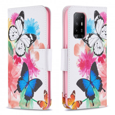 Oppo A94 5G, hoesje, vlinders en bloemen geschilderd