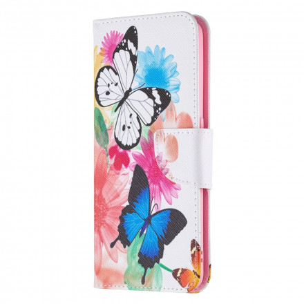 Oppo A94 5G, hoesje, vlinders en bloemen geschilderd