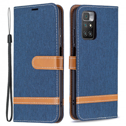 Xiaomi Redmi 10 stof en leer effect riem case Xiaomi Redmi 10 stof en leer effect riem case