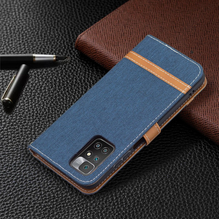 Xiaomi Redmi 10 stof en leer effect riem case Xiaomi Redmi 10 stof en leer effect riem case