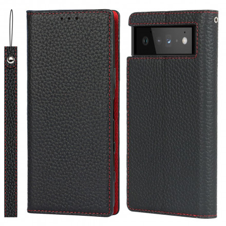 Flip Cover Google Pixel 6 leer Echte Lychee riem