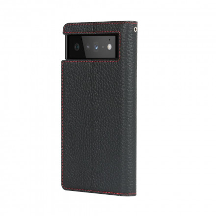 Flip Cover Google Pixel 6 leer Echte Lychee riem