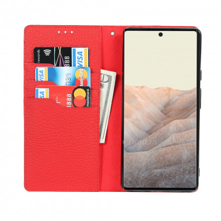 Flip Cover Google Pixel 6 leer Echte Lychee riem