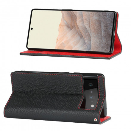 Flip Cover Google Pixel 6 leer Echte Lychee riem