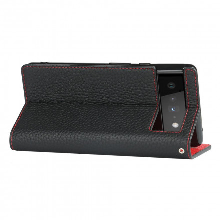 Flip Cover Google Pixel 6 leer Echte Lychee riem