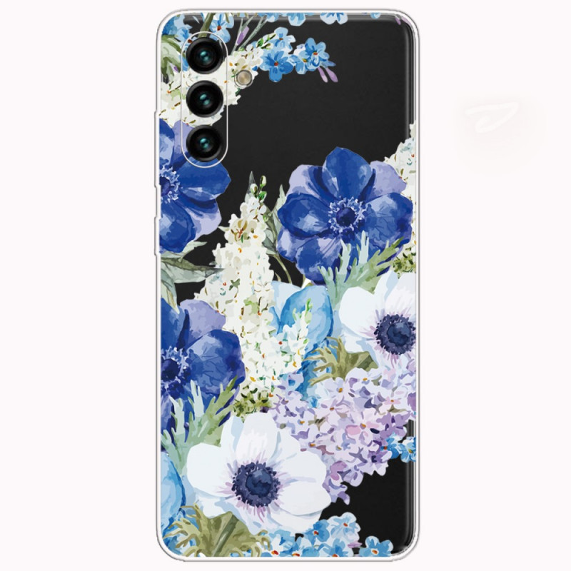 Samsung Galaxy A13 5G / A04s Aquarel Blauw Bloemen Hoesje