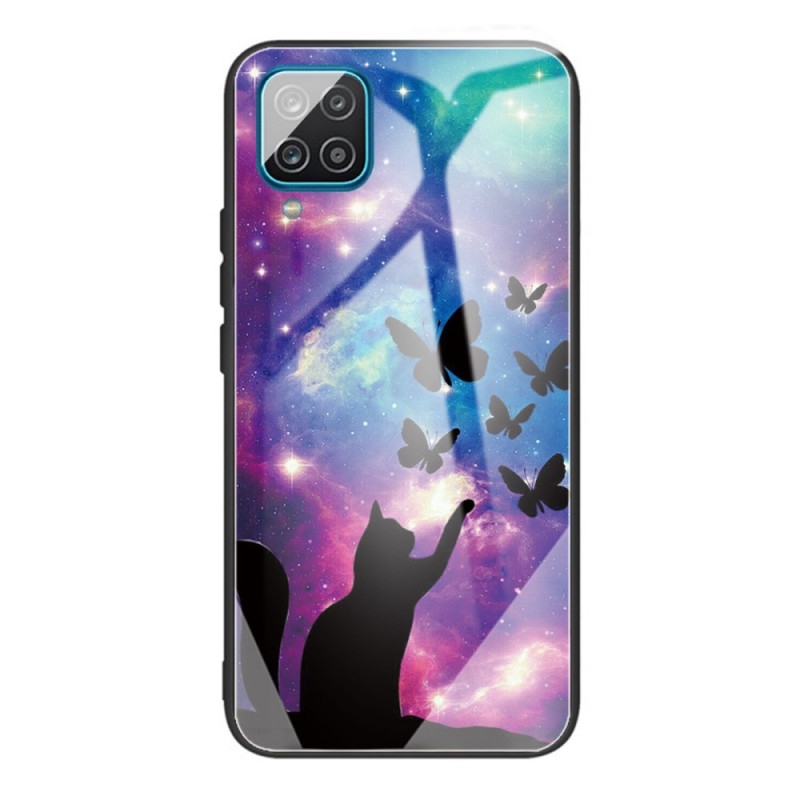 Samsung Galaxy M32 getemperd glas case kat en vlinders in de ruimte