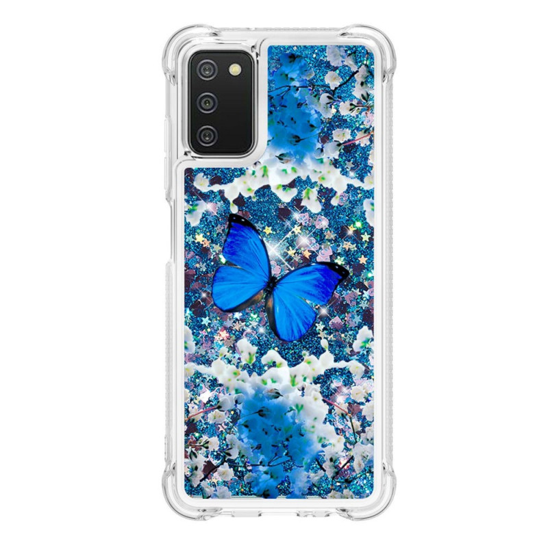 Samsung Galaxy A03s Glitter Blauw Vlinders Hoesje