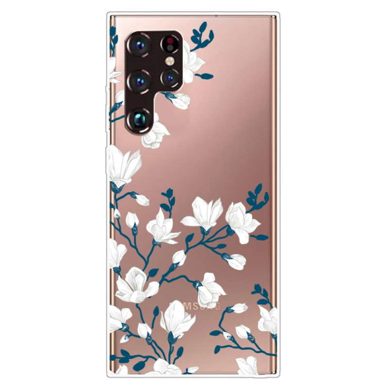 Samsung Galaxy S22 Ultra 5G duidelijk geval witte bloemen