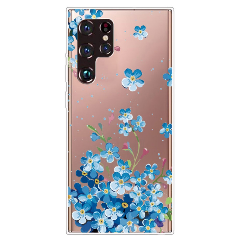 Samsung Galaxy S22 Ultra 5G Blauw Bloemen Hoesje