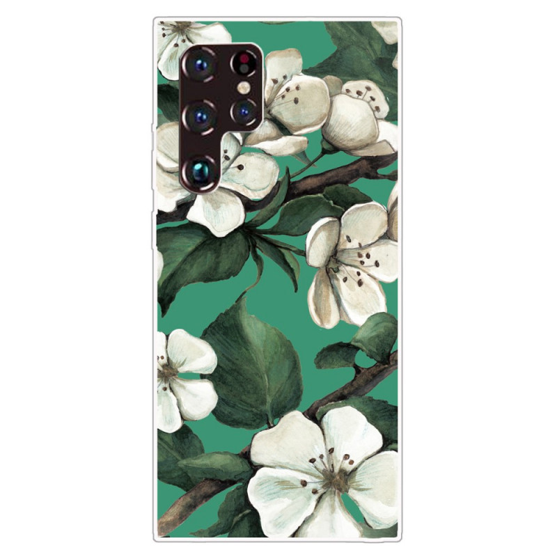 Samsung Galaxy S22 Ultra 5G Cover Geschilderd Witte Bloemen
