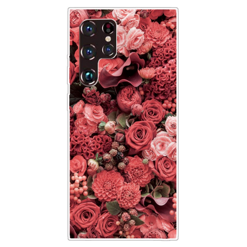 Samsung Galaxy S22 Ultra 5G Roze Bloem Hoesje