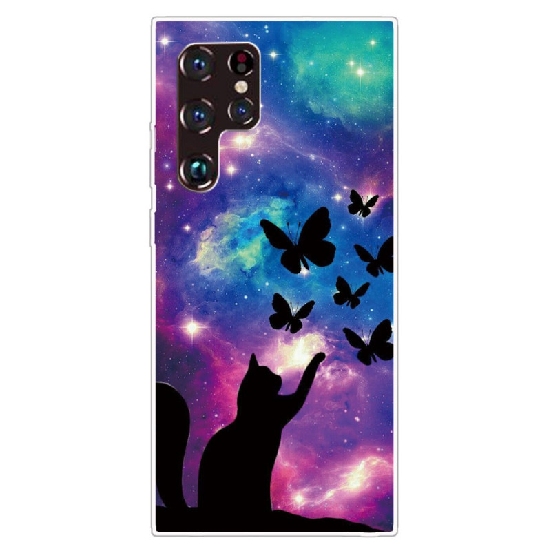 Samsung Galaxy S22 Ultra 5G hoesje Kat en vlinders in de ruimte