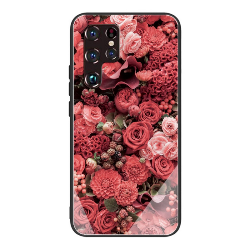 Samsung Galaxy S22 Ultra 5G Hard Cover Glas Roze Bloemen