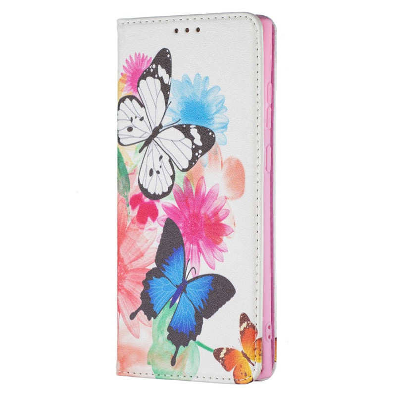 Samsung Galaxy S22 Ultra 5G Hoesje Beschilderde Vlinders en Bloemen