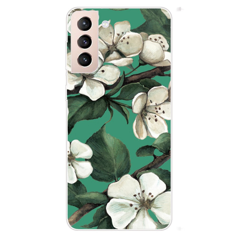Samsung Galaxy S22 Plus 5G Hoesje Beschilderde Witte Bloemen