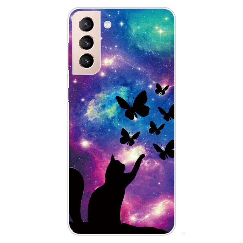 Samsung Galaxy S22 5G hoesje Kat en vlinders in de ruimte