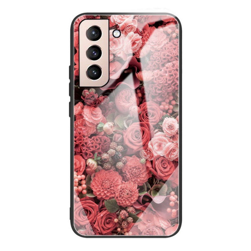 Samsung Galaxy S22 5G Hard Cover Glas Roze Bloemen