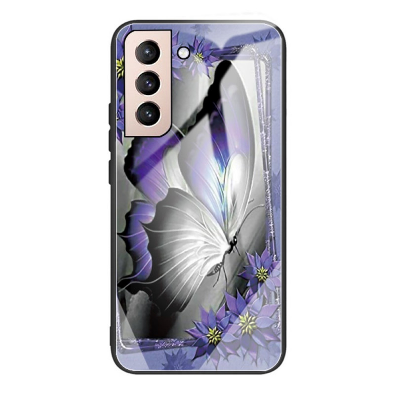 Samsung Galaxy S22 5G Gehard glazen hoesje Vlinder paars