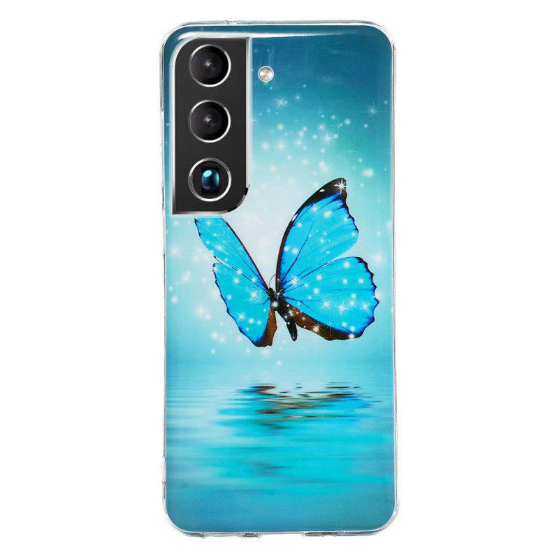 Samsung Galaxy S22 5G Blauw Vlinders Fluorescerend Hoesje