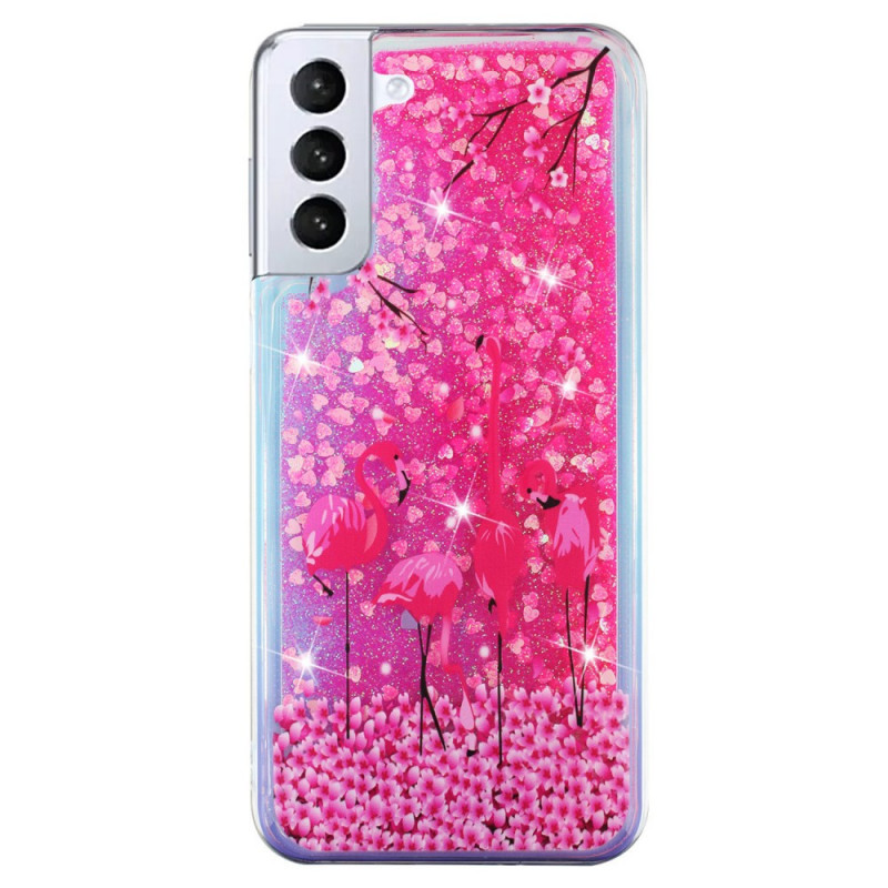 Samsung Galaxy S22 5G Pailletten Roze Flamingo Hoesje