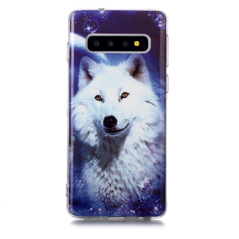 Samsung Galaxy S10 hoesje wolf wit fluorescerende