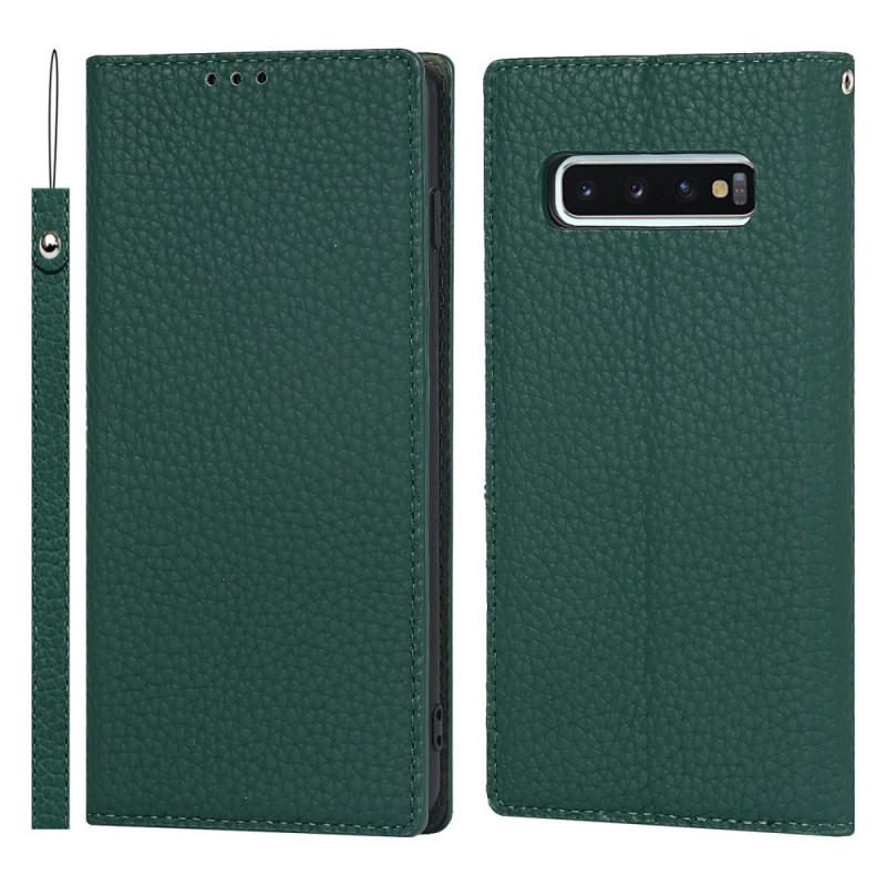 Flip Cover Samsung Galaxy S10 Echt Leer Litchi Koord