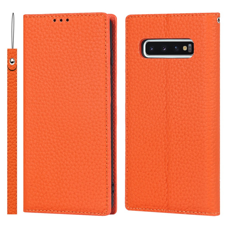 Flip Cover Samsung Galaxy S10 Echt Leer Litchi Koord