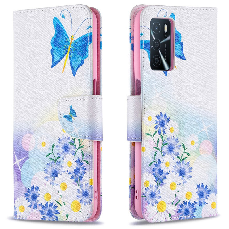Cover Oppo A16 / A16s Vlinders en Bloemen Geschilderd