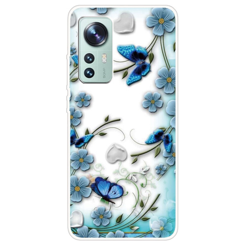 Xiaomi 12 / 12X / 12S Blauw Bloemen en Vlinders Hoesje