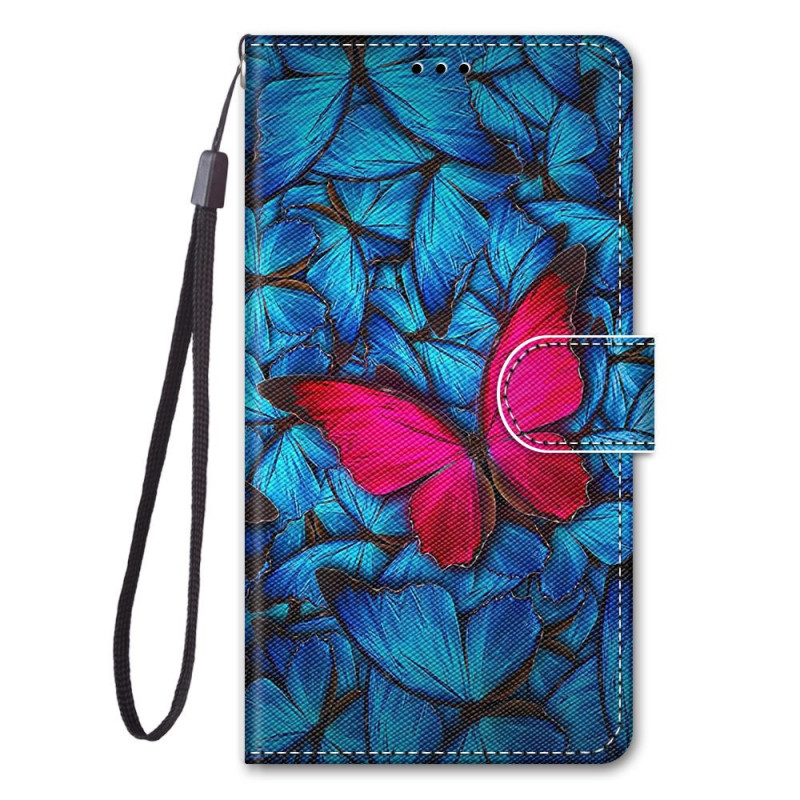 Samsung Galaxy A33 5G geval rode vlinder op blauwe achtergrond