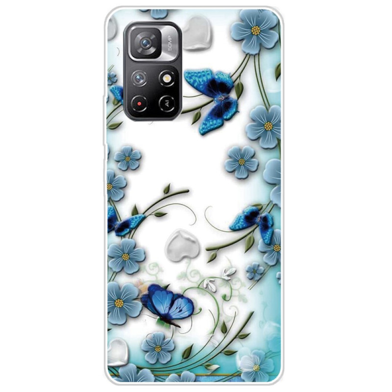 Xiaomi Redmi Note 11 Pro Plus 5G Hoesje Blauwe Bloemen en Vlinders