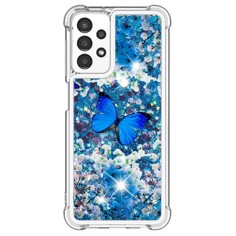 Samsung Galaxy A13 Hoesje Blauw Vlinders Glitter