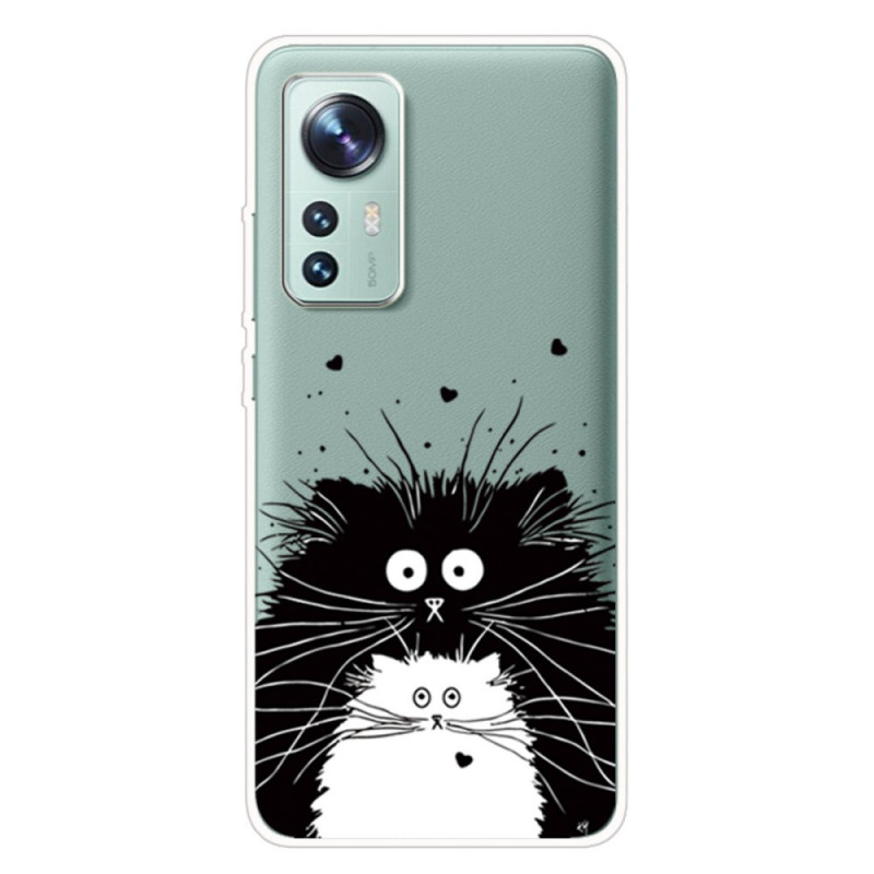 Xiaomi 12 Pro Silicone Hoesje Cats Zwart en Wit