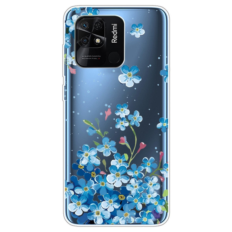 Xiaomi Redmi 10C Transparant Blauw Bloemen Hoesje