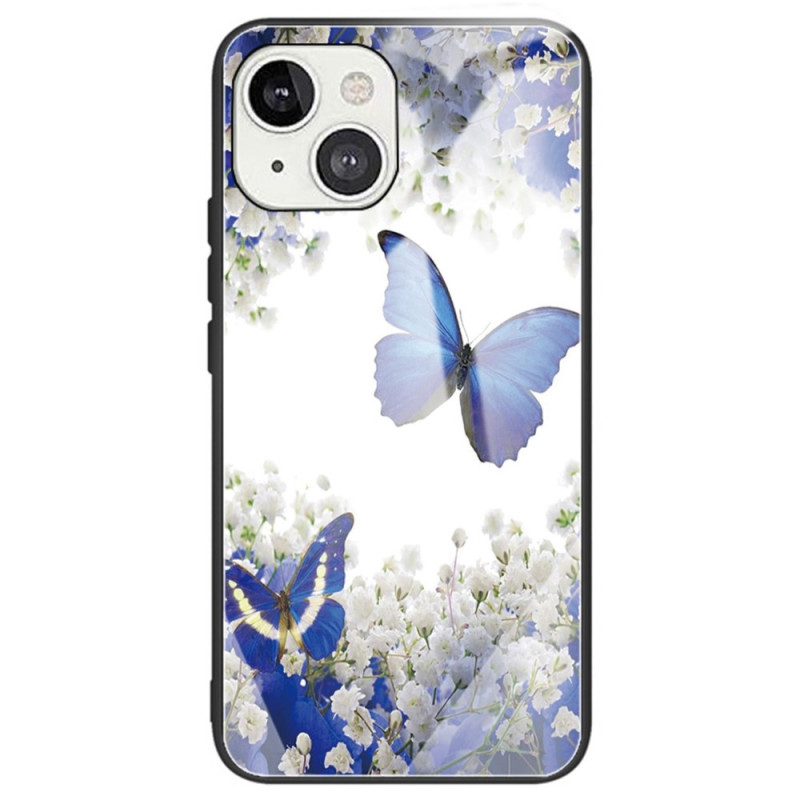 Case iPhone 14 getemperd glas blauwe vlinders