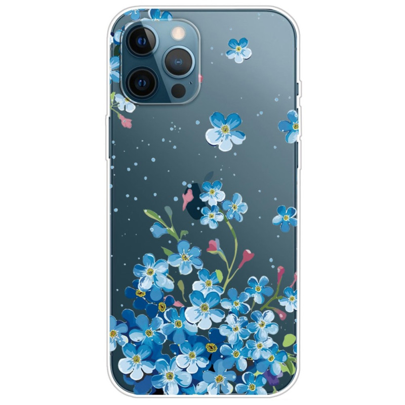 iPhone 14 Pro Transparant Hoesje Blauw Bloemen